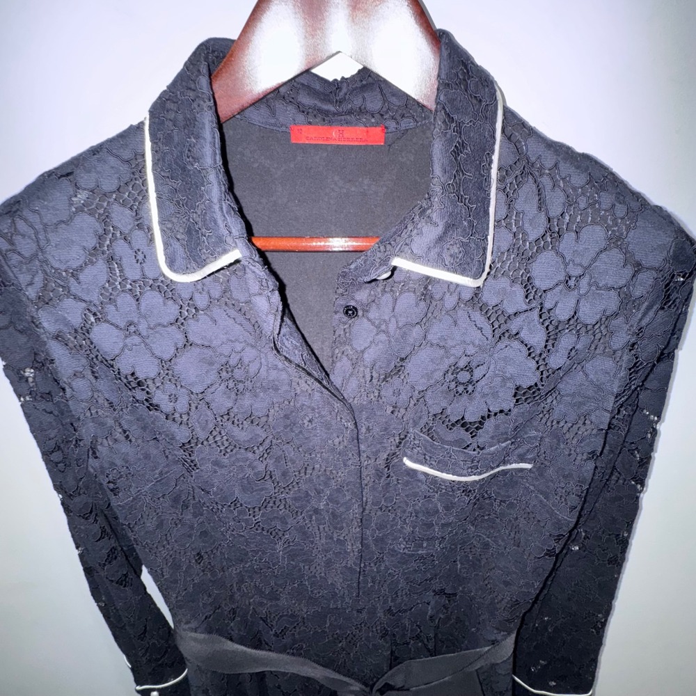 CH Carolina Herrera Floral Lace Peter Pan Collar Dress Women 10 Black Luxury - Picture 8 of 16